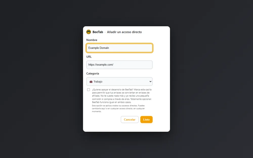 Categorías de accesos en modo edición