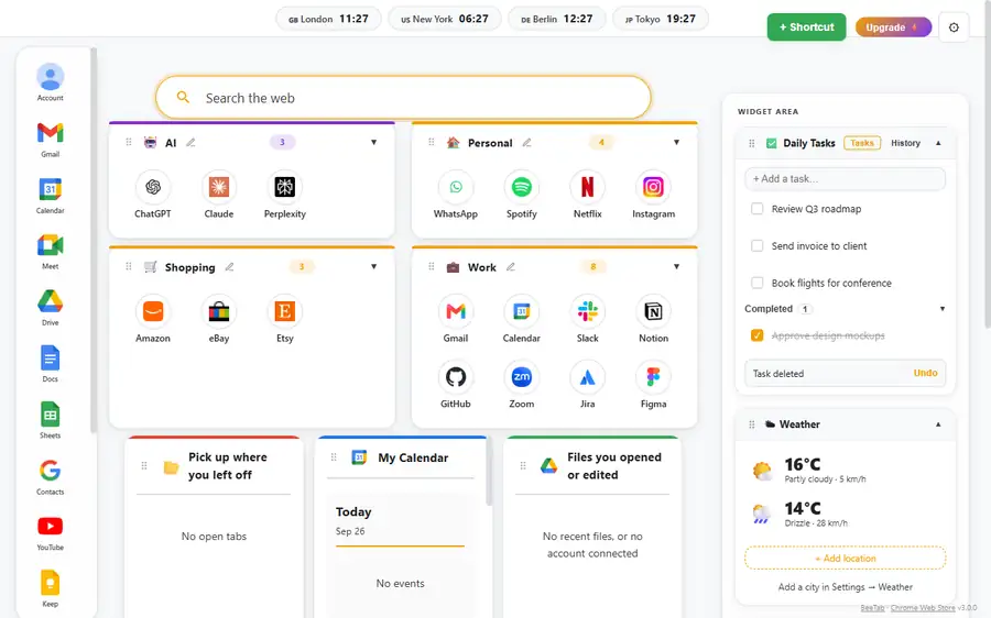 BeeTab in the light theme